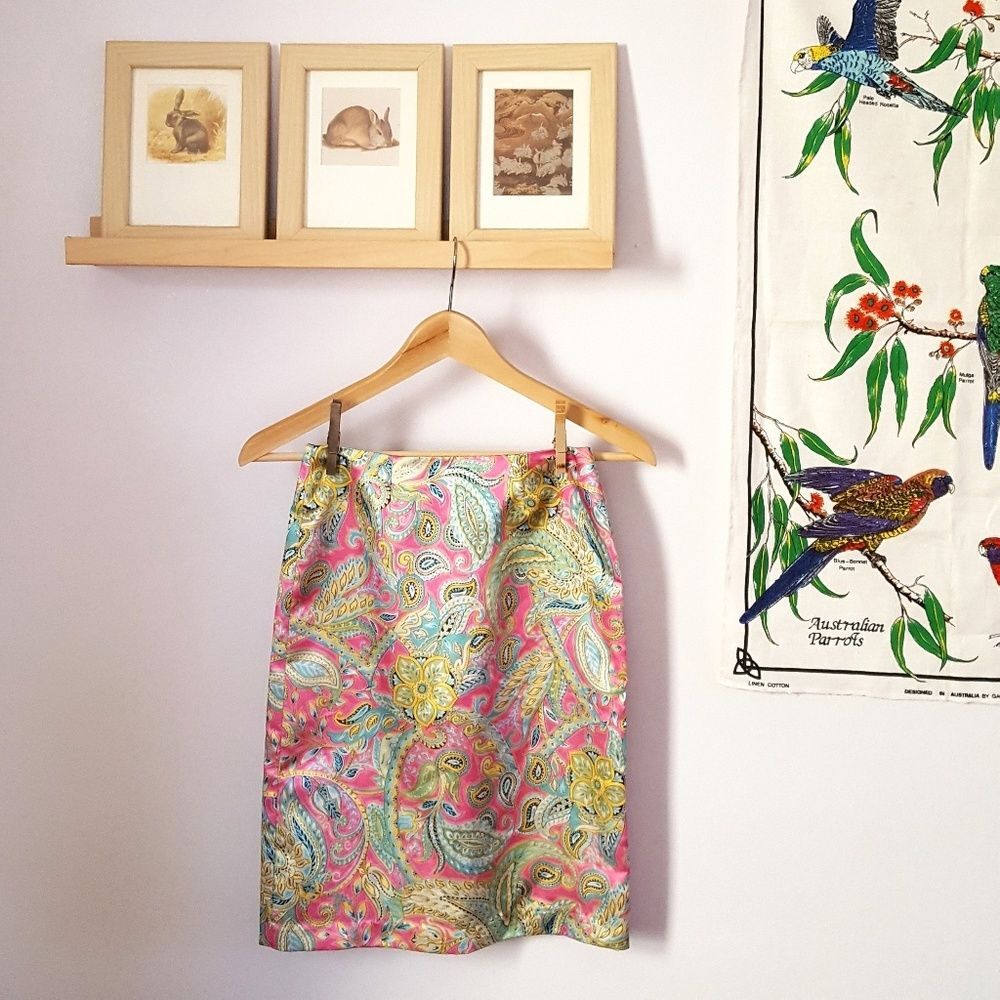 Vintage Pink Paisley Pencil Skirt
